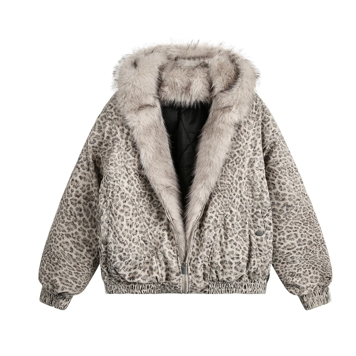 

Winter Parka Leopard Print Puffer Jacket for Women and Man American Trendy Quilted Cotton Coat with Soft Fleece Lining Outerwear