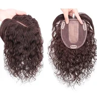 Peluquín rizado de cabello humano de 13x13cm, adecuado para la pérdida de cabello de las señoras y el volumen raro, pieza de cabello para mujeres, cubierta Natural esponjosa, cabello gris