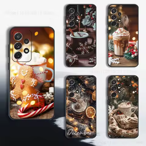 Christmas Art winter Coffee Case For Samsung S25,S24,S23,S22,S21,S20,S10,S9,Ultra,Plus,Lite,FE,Soft Silicone Black Cover