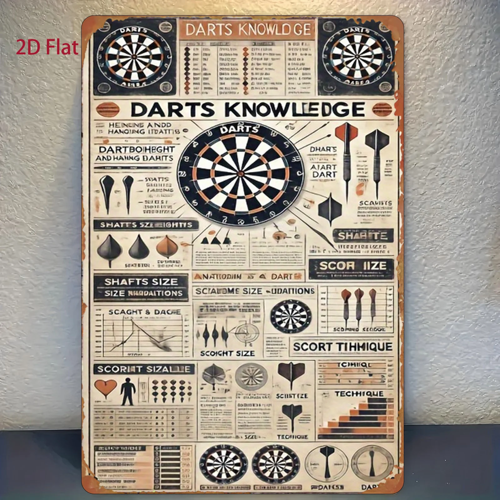2D Flat Dart Knowledge Round Aluminum Sign - Wall Decor for Home Bar Cafe Garage Farmhouse Darts Lover Gift