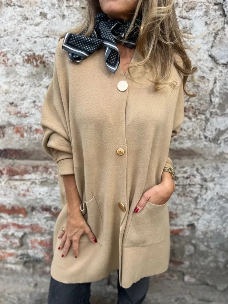 

Autumn Winter Mid-Length Ladies' Single-breasted cardigan jacket Coat Casual Solid Single Button loose Outerwear for Women