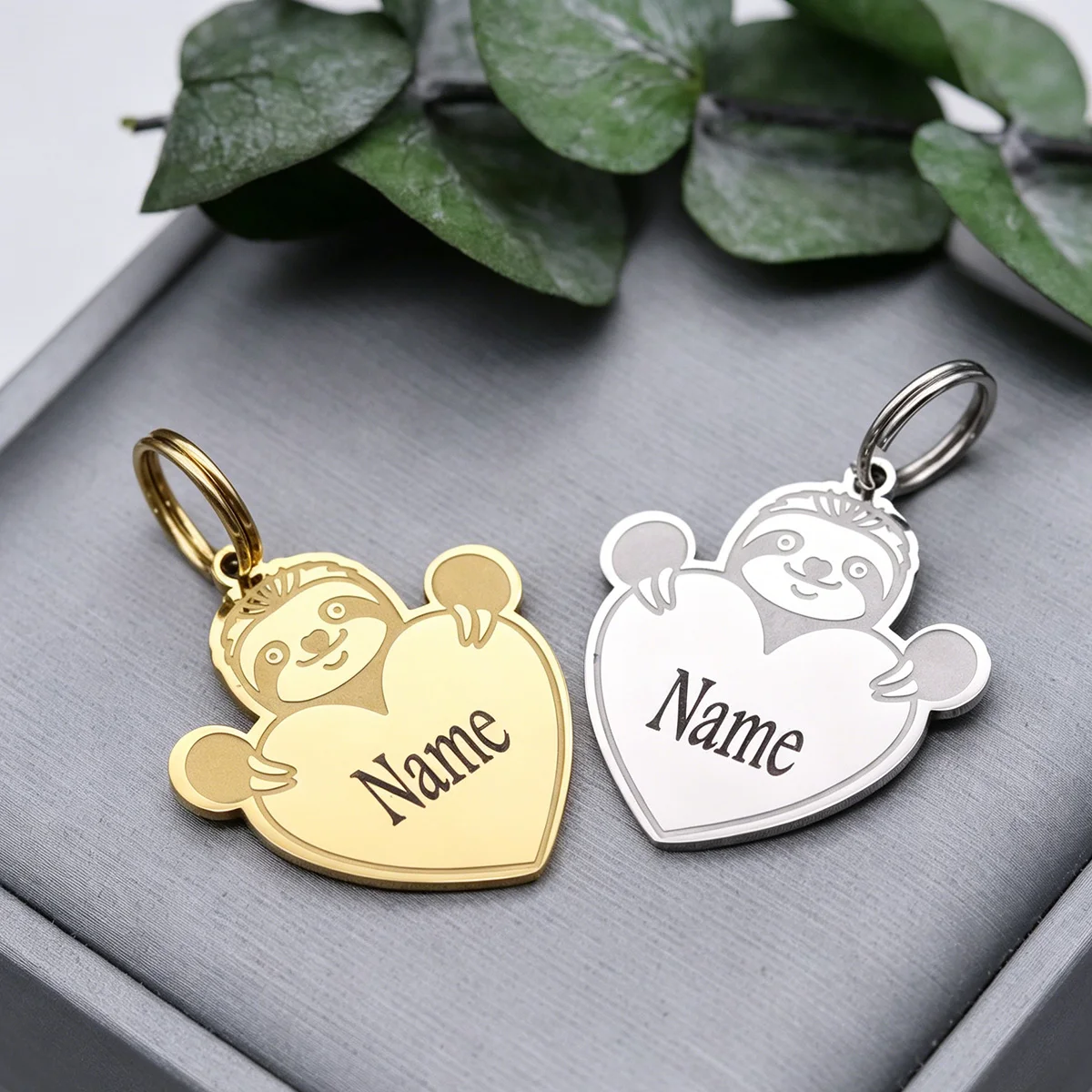 Personalized DIY Sloth Heart Keychain Smooth Stainless Steel Custom Name Engraved Key Ring Fashion Souvenir Gift Accessories