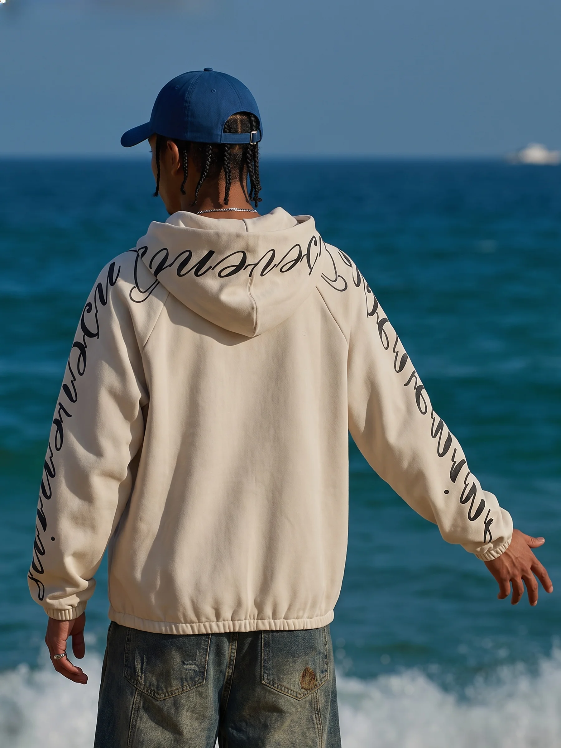 Onesevenine Casual Loose Fit Hoodie Embroidered Lettering Comfortable Skin-Friendly Cotton Polyester Blend Unisex Jacket