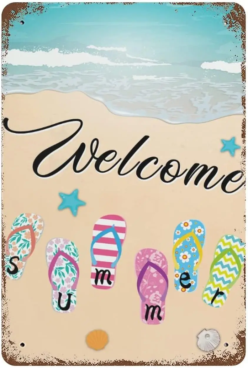 Hello Summer Door Sign, Colorful Flip Flop Decor Sign, Welcome Summer Hanger Sign, Beach Summer Door Hanger, Pool sign