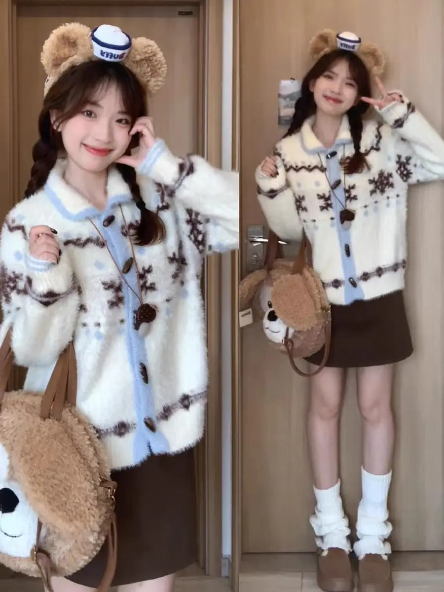 Ele losse gebreide witte trui Jaet dames herfst winter bovenkleding Fai Island Sle casual comfortabele warme top