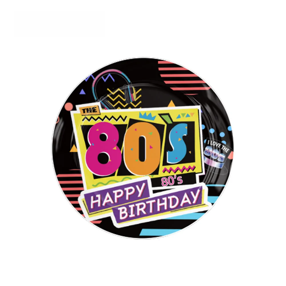 80s Theme Birthday Party Decorations Disposable Tableware Set Paper Plates Napkins Cups