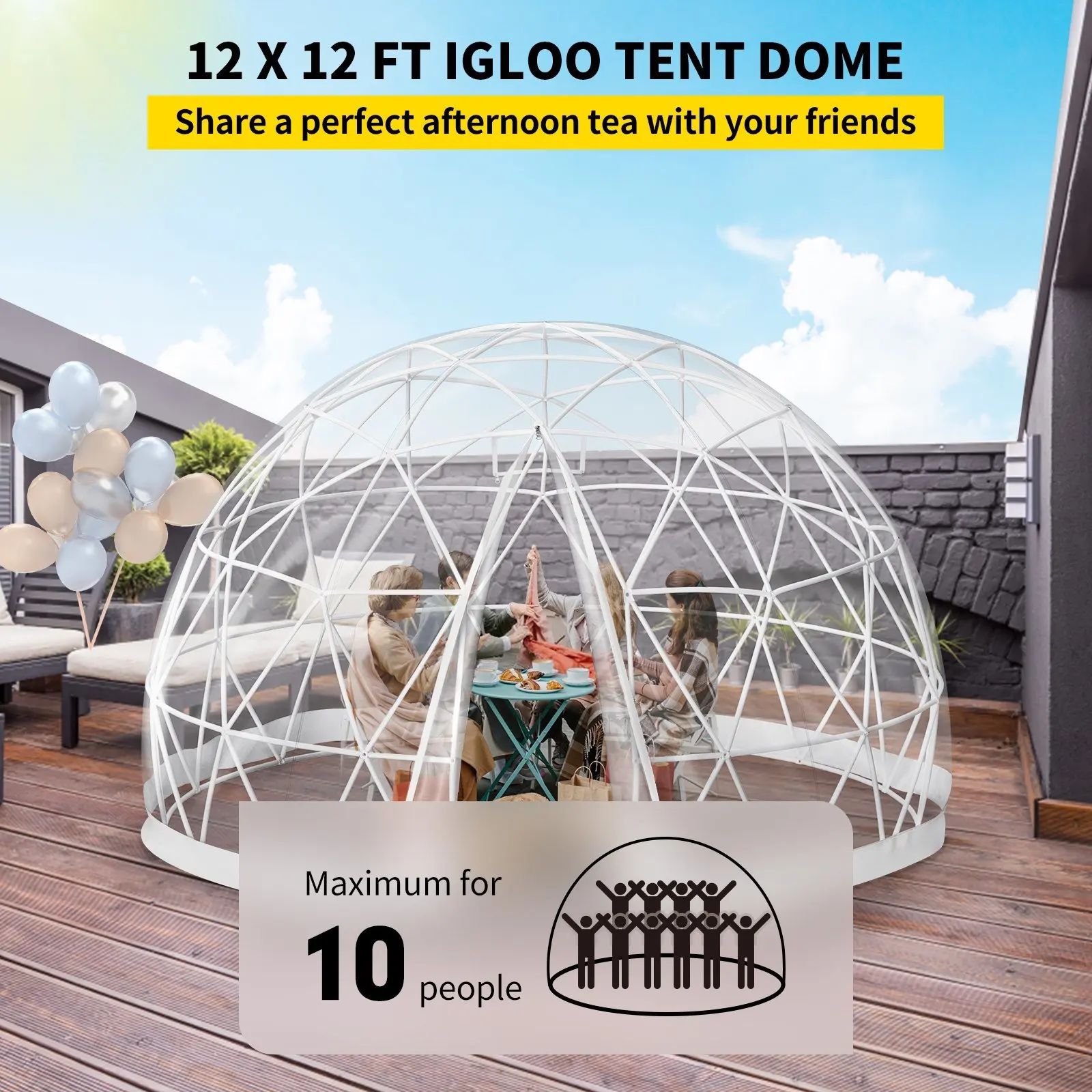 VEVOR 12FT Garden Dome Bubble Tent, Upgraded Geodesic Dome Greenhouse with Transparent TPU Cover and Sand Bags,