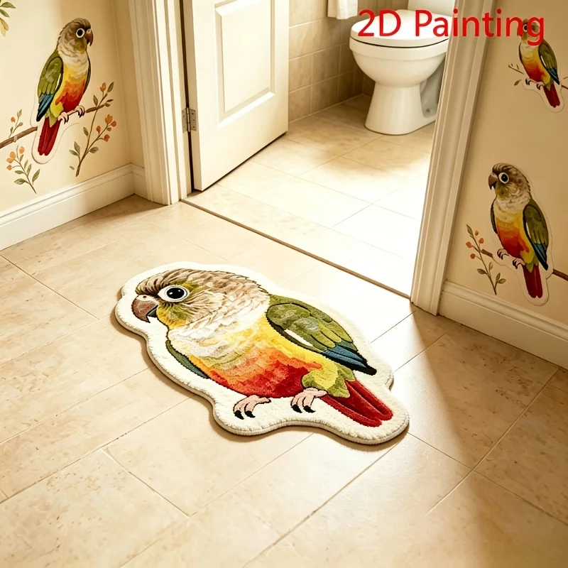VIKAMA Colorful Parrot Plush Door Mat, Non-Slip Soft Cartoon Carpet, Cute Floor Rug for Living Room Bedroom Home Decor