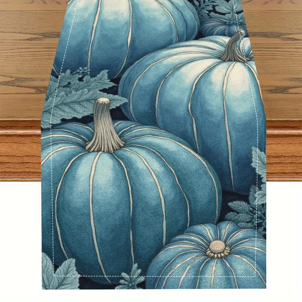 

1Pc Thanksgiving Tablecloth, Blue Pumpkin and Leaf Design - "Thanksgiving" Text, Suitable for Restaurants, Homes, Harvest Parties, Pastoral Style Decorations, Market Displays.