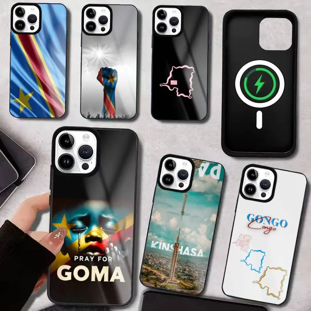 

D-Democratic Republic of C-Congo Flag Phone Case for iPhone 17/16/15/14/13/12/11 pro Max Wireless Charger Compatible Funda