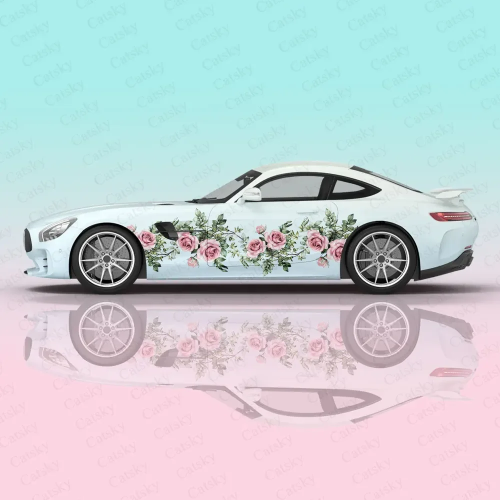 Beauty Rose Women Racing Car Graphic Decal Full Body Vinyl Wrap Modern Design Vector Image Wrap Sticker Decorative Car Decal