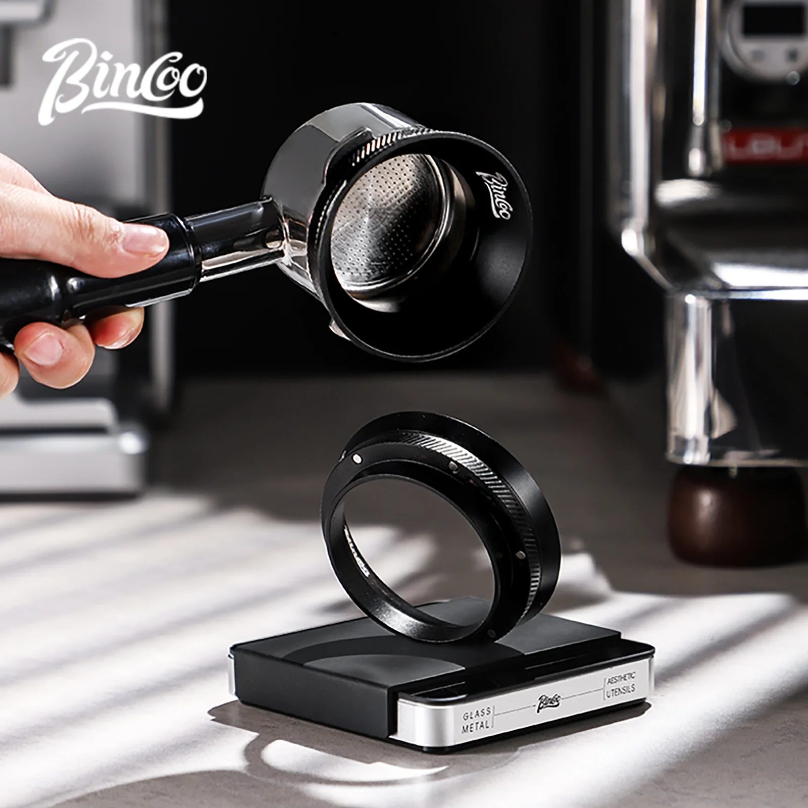 

Bincoo Barista Magnetic Coffee Doser, Anti-Static Wide Ring, Multi-Portafilter Compatible, Grinder Accessory