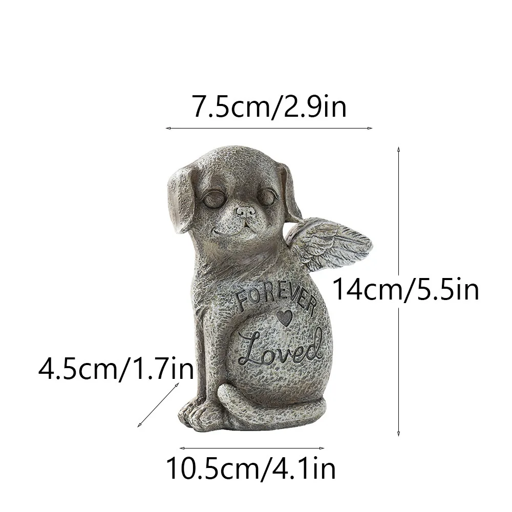 

Weatherproof Resin Pet Memorial Statue Winged Stone Finish Small Animal Tombstone Monument Living Room Decor Ornament