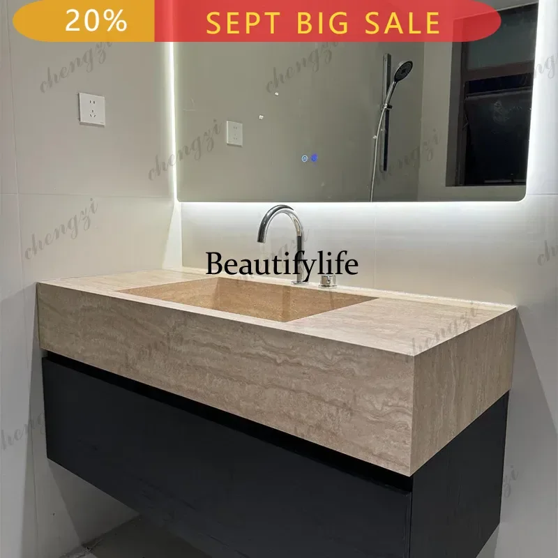 DD Bathroom Cabinet Rock Sab Basin Wall Mount Marble Bathroom Vanity Storage Cabinet with Led Mirror Smart Cabinet Integrated Si