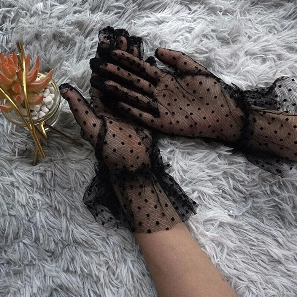 Sexy Black Gloves Dot Short Style Lace Lace Female Wedding Bride Wedding Gloves Breathable Cycling Sun Protection Gloves