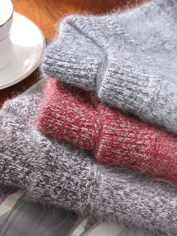 

TLOML Women's 100% Mink Cashmere Sweater Mock Neck Pullover Autumn Winter Soft Warm Basic Mink Cashmere Sweater Comfy Casual Top