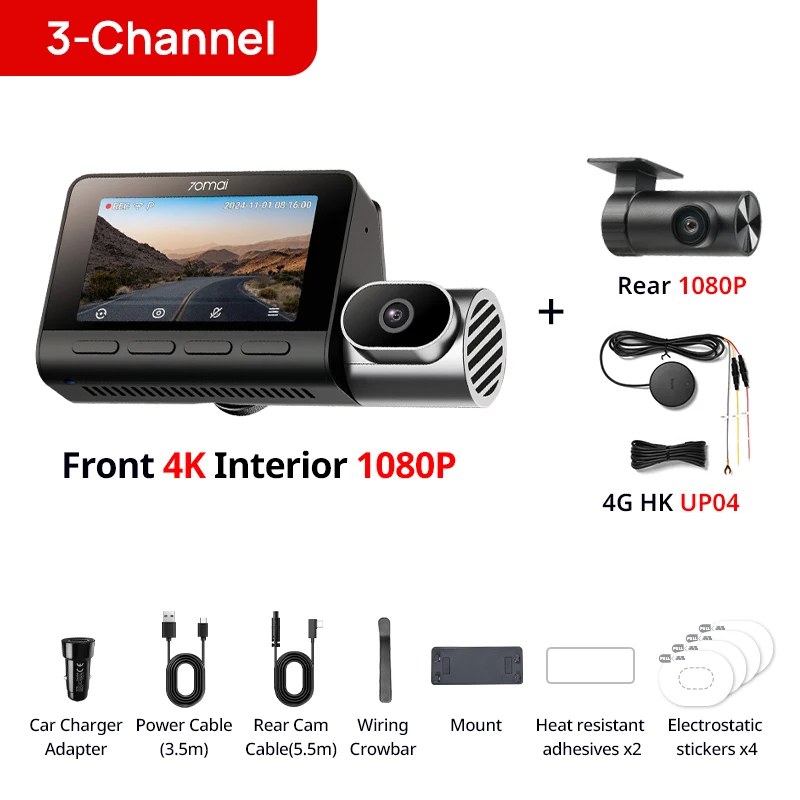 70mai Dash Cam T800 4K IMX678 Front Cam & 1080P Infrared Interior