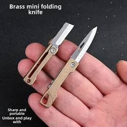 Brass mini folded knife sharp portable express knife keychain pendant portable pocket unboxing knife self-defense