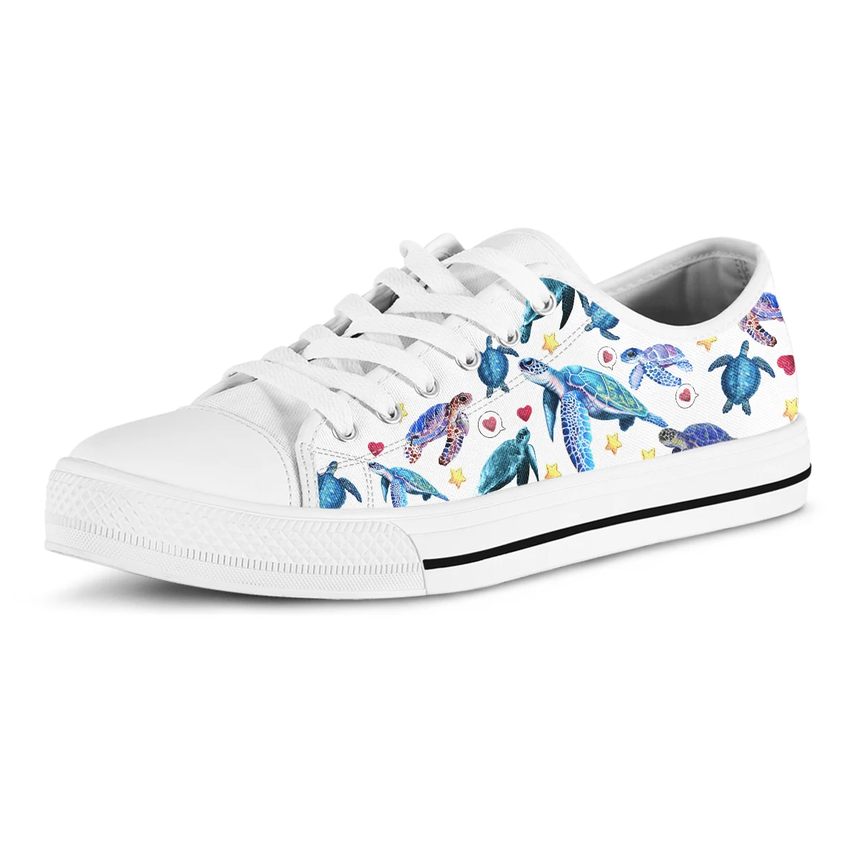 Kawaii Blue White Sea Turtles Painting Woman Students Summer Fashion Canvas Sneakers Zapatillas Mujer Casual Shoes