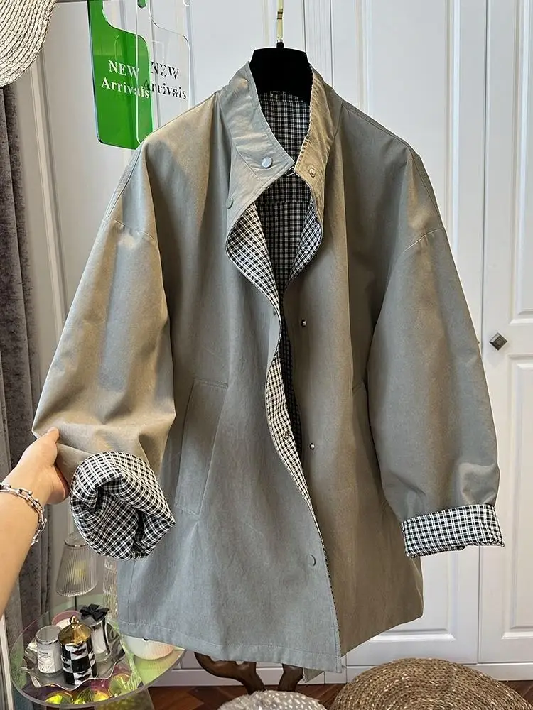 سترات فضفاضة من الجلد القطني المرقعة ذات الياقة السترة للنساء معاطف ربيعية جديدة بأكمام طويلة منقوشة على الموضة #2