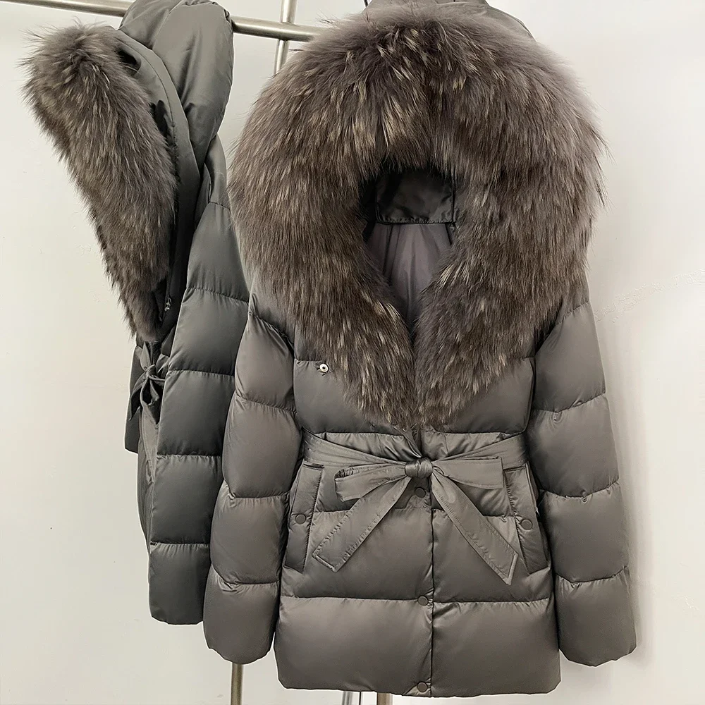 OFTBUY Gilet mit flauschigem Echtpelz, Daunenmantel, neue warme Winterkleidung für Damen, Kapuzenjacke mit echtem Waschbärpelzbesatz, Damenjacke – Detail 13
