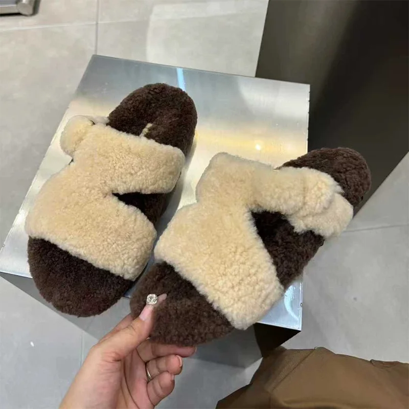 

Furry Slippers Women's Flats Cotton Shoes Platform Casual Snow Boots 2025 Fashion Home Comfort Flip Flops New Dress Mujer Botas