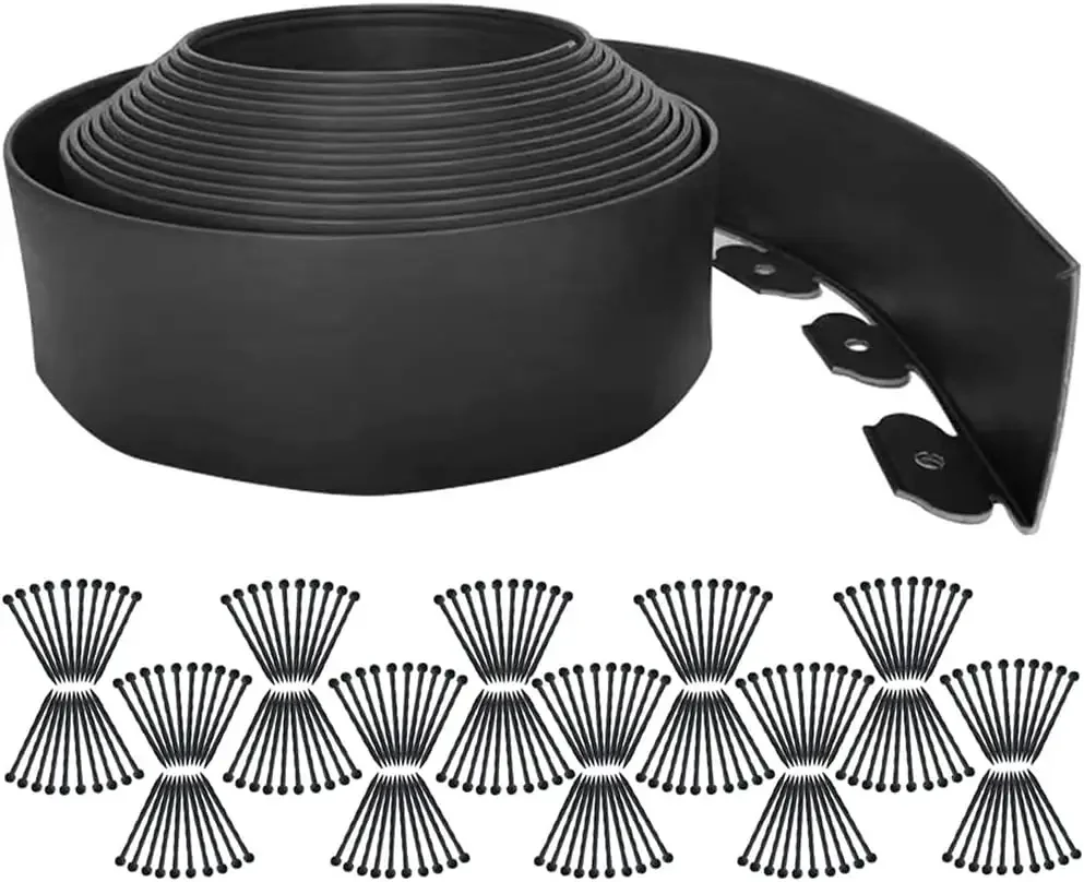 Garden Edging Borders 131FT,Landscape Edging Black[Extra Tall 4IN High] with 200pcs Plastic Stakes, Lawn Edging Flexible DIY