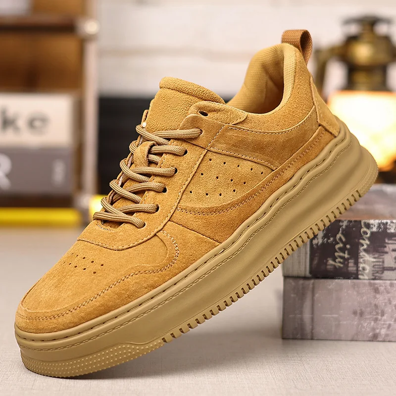 

Shoes for Men Leather Casual Shoes Retro Designer Thick-soled Flat Skateboard Shoes Youth Lace-up Sneakers