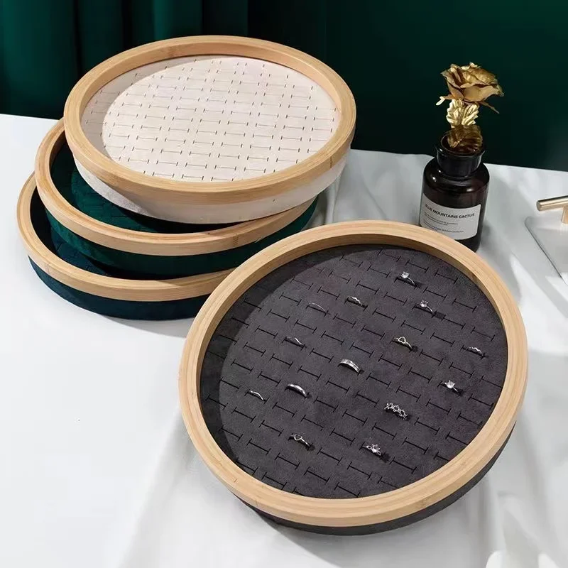 

New Roundnes High-grade Bamboo Wood Jewelry Box Ring Storage Tray Hundred Ring Box Jewelry Counter Stall Display Stand Style