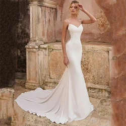 Vestido De Novia sencillo De sirena con tirantes finos, traje Sexy De encaje con escote en V y espalda descubierta, hecho a medida, 2024