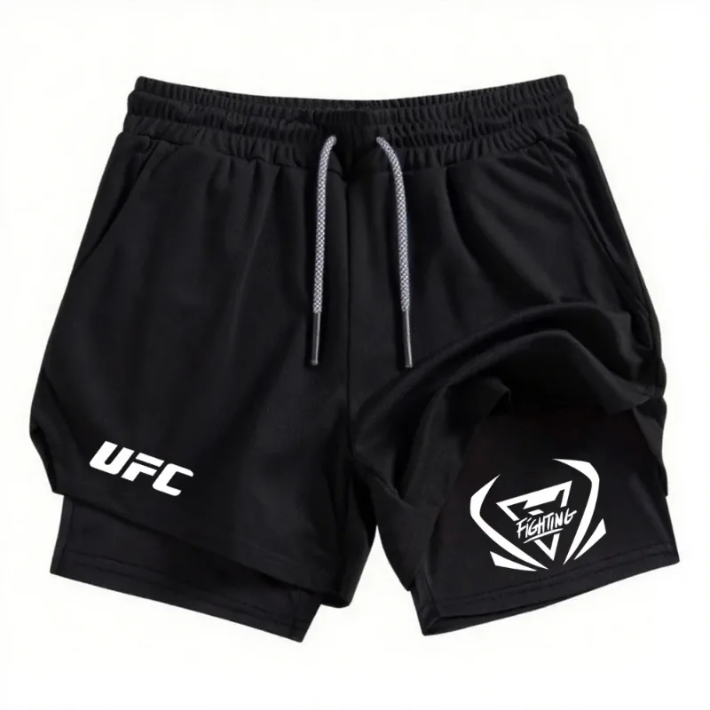 

New Summer Men's Shorts 2-in-1 Fitness Double-Layer Comfortable Fashion Moisture-Wicking Gym Fitness Shredded Training Apparel