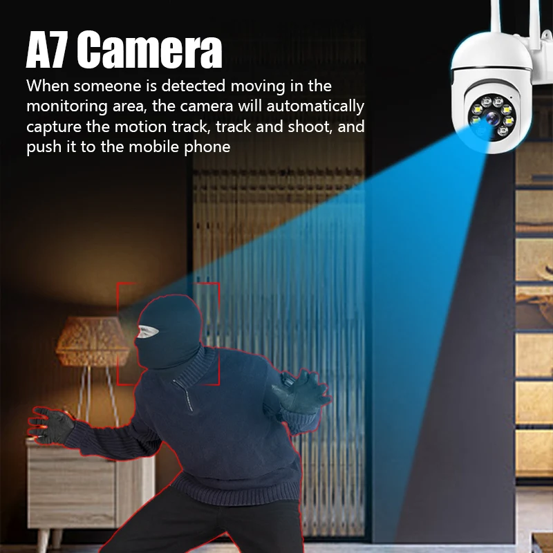 A7 Wifi กล้องกลางแจ้งไร้สายการเฝ้าระวังความปลอดภัย AI ติดตามมนุษย์ Two Way Audio Night สี 2.4G 1MP กล้อง charger