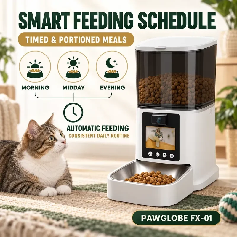 Smart cat food feeder FX-01 4.5L with rotating camera, real-time video, regular feeding and portion control, suitable for