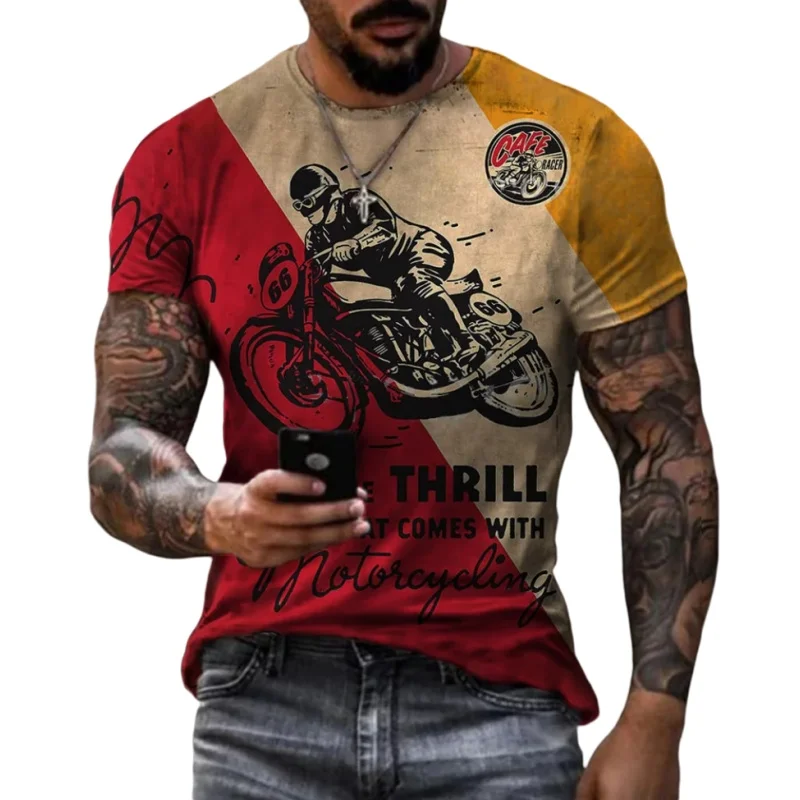 Vintage Motorcycle T-shirt For Men Summer O-Neck Loose Short Sleeve Hip Hop Tee Shirts Streetwear Tops Oversized Men Clothing