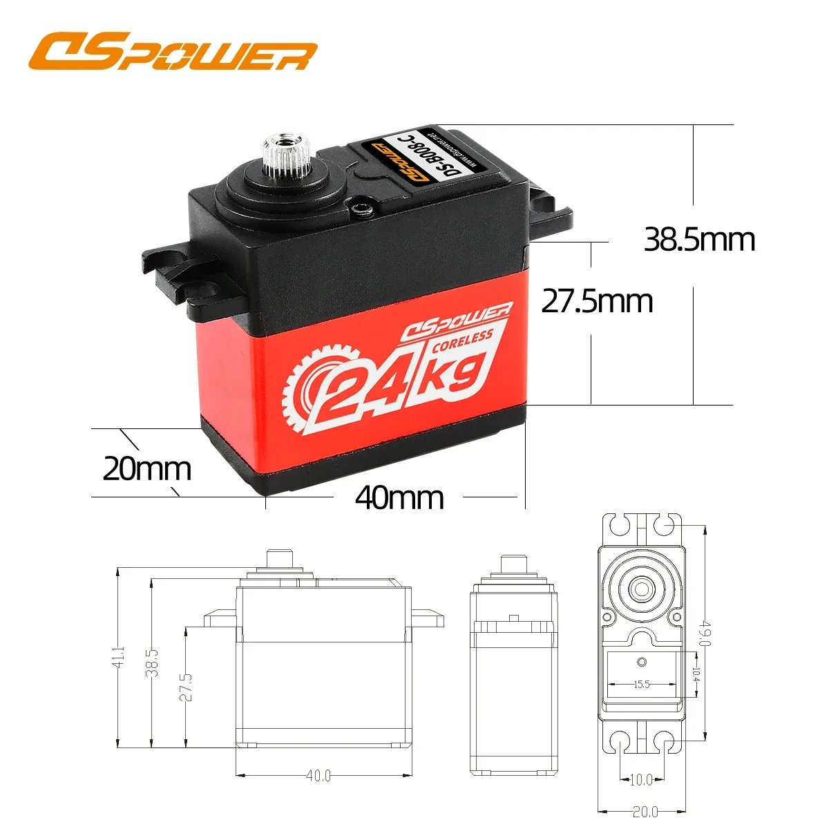 DSpower 24KG Waterproof Coreless Metal Gear Servo 180° 300° for 1/8 1/10 RC Car Crawler Boat Robot Arrm Wltoys Redcat HSP SCX10