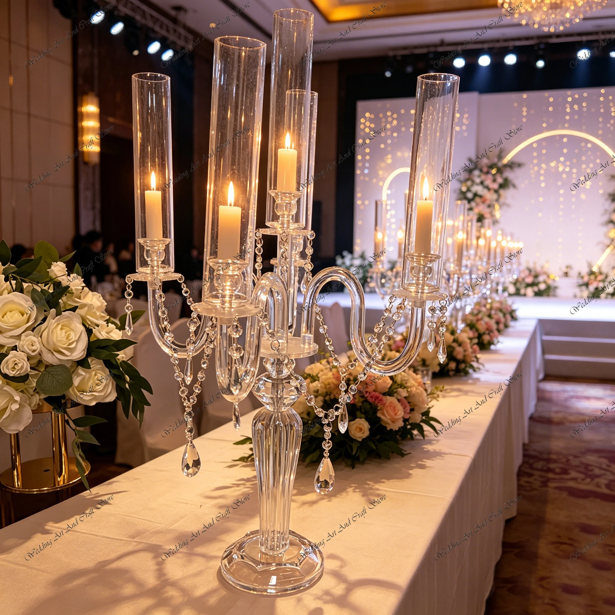 

10pcs f30 50-100cm 5 Arm Candle Holder Acrylic Candlesticks Party Table Acrylic Cylinder Candle Holder for Wedding ivy1113