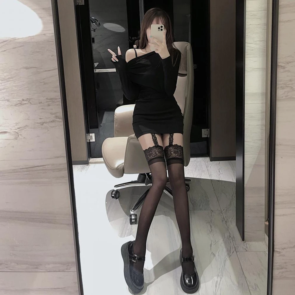 2組のレディースサイハイストッキング、セクシーなシースルーレースボディストッキング、ウエストシンチングストレッチナイロンサスペンダーガーターベルトパンティストッキング