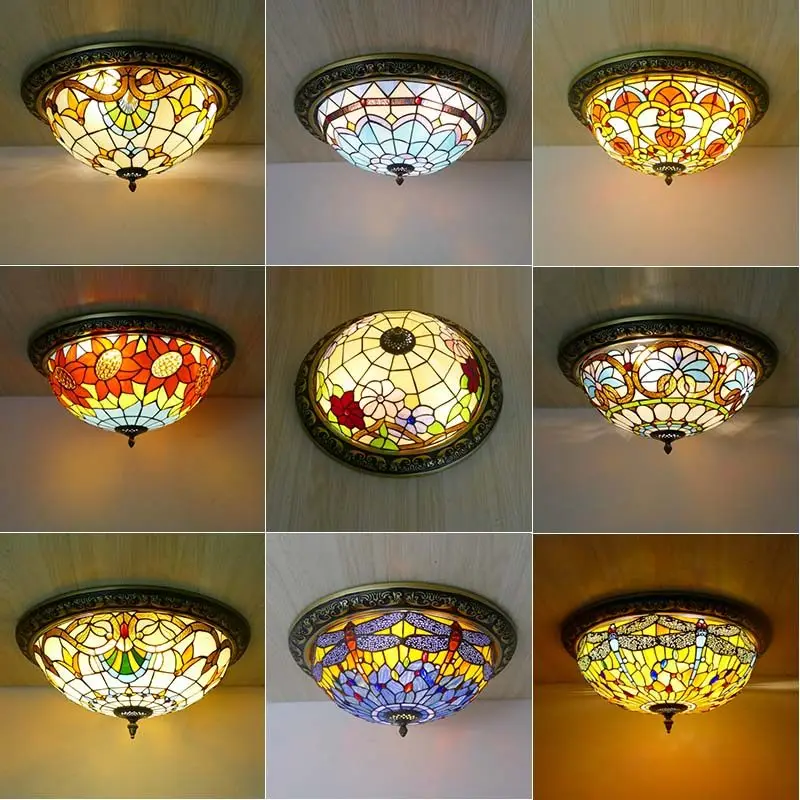 Tiffany Colored Glass Ceiling Light Bedroom American Retro Study Rural Foyer Hallway Balcony Lamp Home Decor Lighting Fixtures