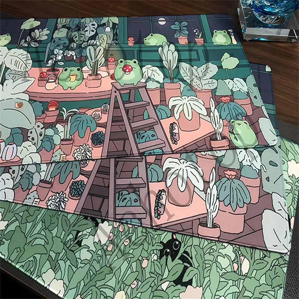 

Cute Black Cat Large Gaming Mousepad XXL Gamer Mouse Pad For Office Long Table Mat Kawaii Plant Desk For Teen Girls Big Desk Mat