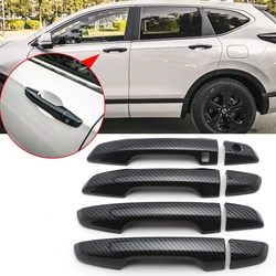 8pcs/set Carbon Fiber Style Exterior Door Handle Cover Molding Trims Smart Keyhole For Honda CR-V CRV 2017 2018 2019 2020 2021