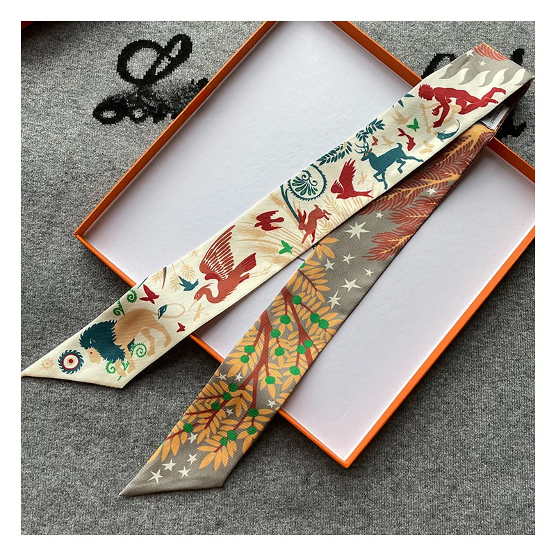 Luxury 100% Mulberry Silk Scarf 5*86cm Scarf Female Multifunctional Headband New Small Scarf Handbag Ribbon High-end Souvenir