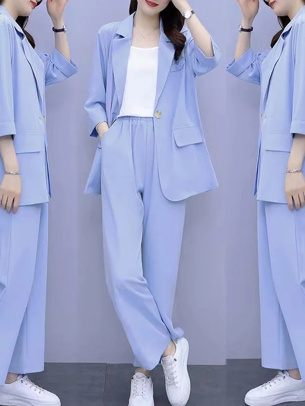 بدلة التخسيس النسائية للربيع والصيف مكونة من قطعتين بدلة رفيعة MM احترافية سراويل طويلة سبعة Sve ألياف البوليستر