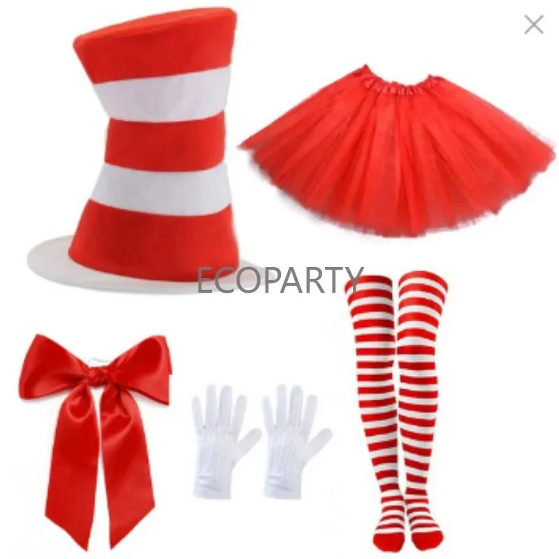 

Light green Halloween Dr. Su's birthday party hat cosplay prop red and white striped high hat set cosplay costume women