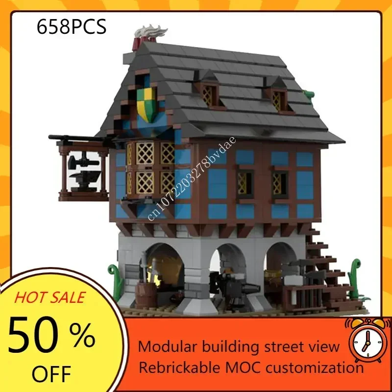 

Medieval Alley Blacksmith Shop MOC Creative Architecture Castle Model Building Blocks Architecture Assembly Model Toys Gift