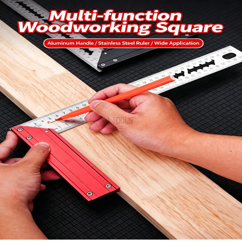Stainless Steel Woodworking Square Thick Ruler Aluminum Stop L Right Angle High Precision Carpentry Measuring Mark Hand Tools