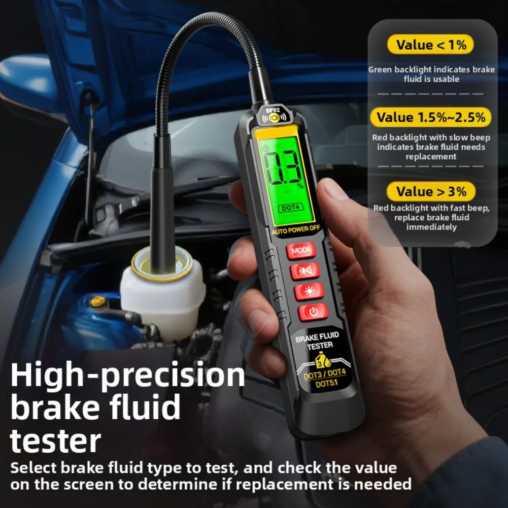 

Тестер влажности тормозной жидкости для автомобильного использования с быстрым обнаружением в тормозных системах DOT3 4 5 1, интеллектуальным сигналом