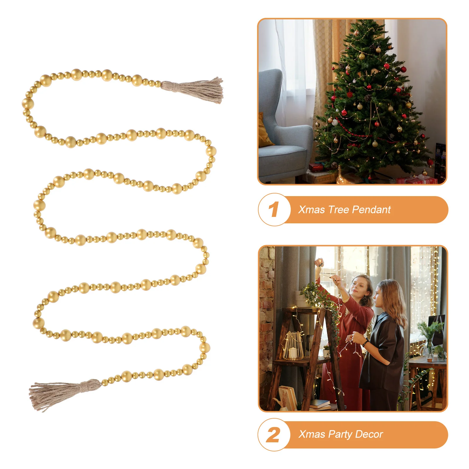

1Pcs Tassel Decoration Beads String Christmas Tree Wooden Beads Pendant Home Hanging Decor Xmas Layout Pendant Backdrop
