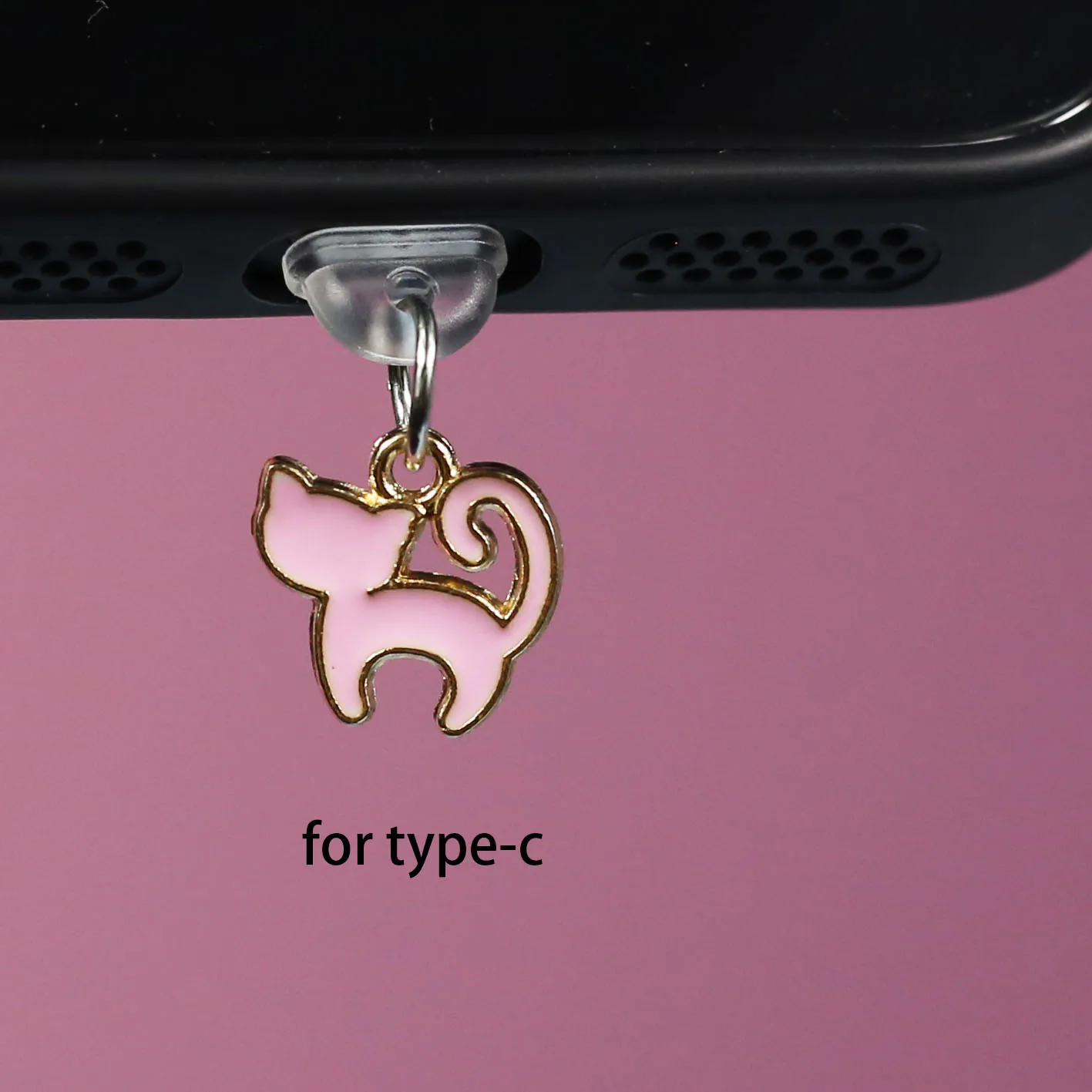 Pink cat cute phone dust plug decoration pendant suitable for iPhone/or Samsung Type-C interface phone dust plug