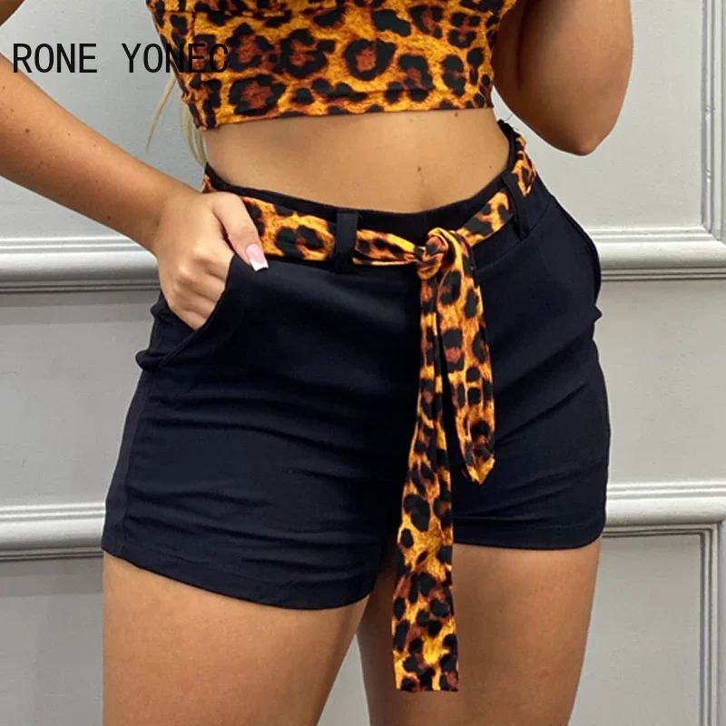 Conjunto de dos piezas para mujer, Top corto con estampado de guepardo y pantalones cortos con diseño de bolsillo liso, traje de verano