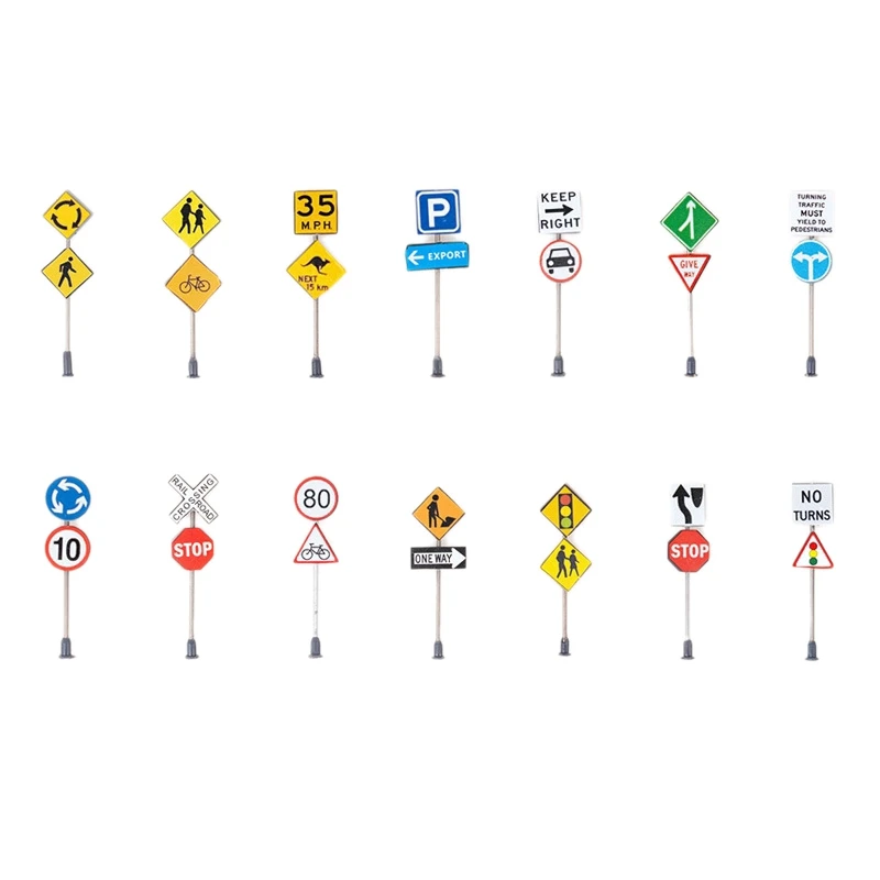 28Pcs City Street Light Lamp Post Traffic Lights Road Signs Hook Rotatable Accessories DIY Building Sand Table Model Kit